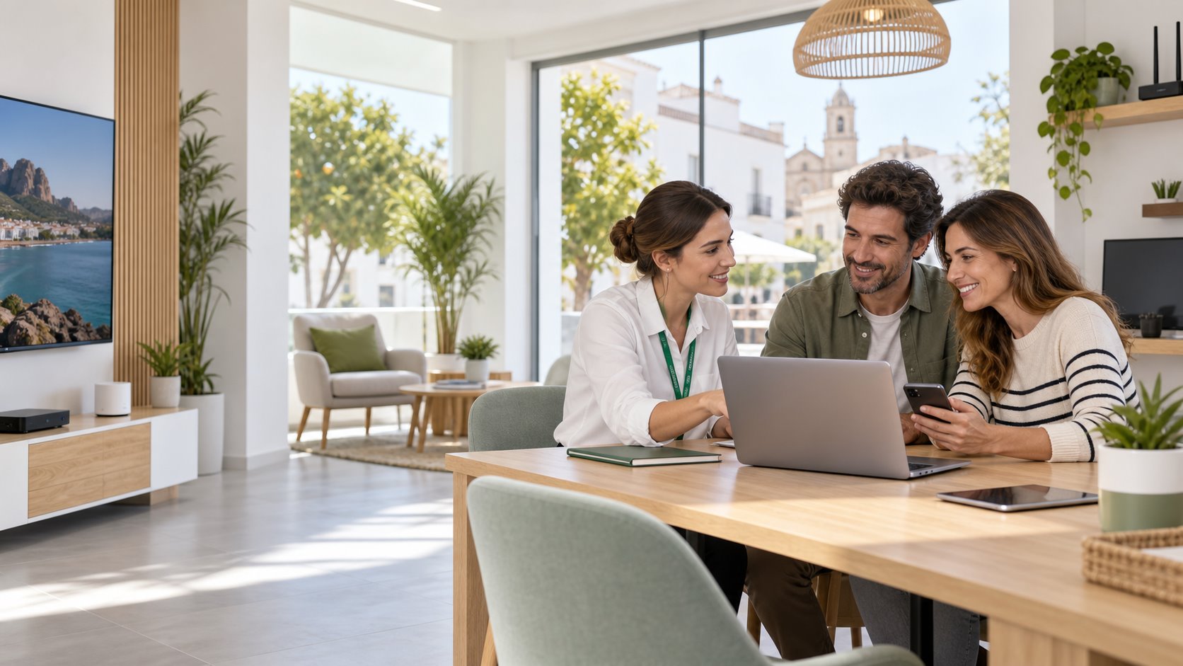 Asesora de Insovi atendiendo a clientes en un espacio de tecnología